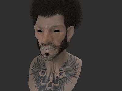 Game And Movie Character 3D Model Featuring Curly Hair Beard Chest Tattoos With Skull Eye 3d model