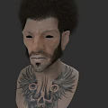 Game And Movie Character 3D Model Featuring Curly Hair Beard Chest Tattoos With Skull Eye