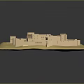 Detailed Architectural Castle Model With Walls Towers And Structures On Yellow Display Base