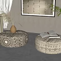 Round Decorative Floor Cushions with Intricate Patterns and Open Book on Top in Living Space
