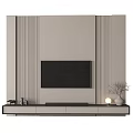 Modern Neutral TV Background Wall Design With Vertical Panels And TV Stand Decorations