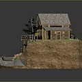 Rustic Log Cabin With Wooden Deck Stairs Pine Trees And Stream In Natural Setting