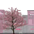 Pink Themed Photo Check In Spot With Cherry Blossom Tree And Pink Cottages