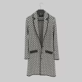 Long Beige Base Coat With Black Grid Pattern Notched Lapel And Black Pockets Trim 3d model