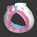 Cute Baby Diaper With Pink White Edges Blue Lining Bows And Cartoon Carrot Heart Patterns