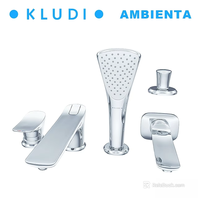 Modern Chrome Bathroom Faucet Set With Handheld Showerhead And Control Handles 3d model 