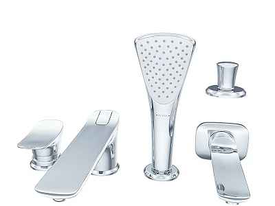 Modern Chrome Bathroom Faucet Set With Handheld Showerhead And Control Handles 3d model