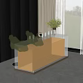 Illuminated Bar Counter With Glass Top Golden Glow Modern Accent Chairs Potted Plant And Dark Wooden Wall