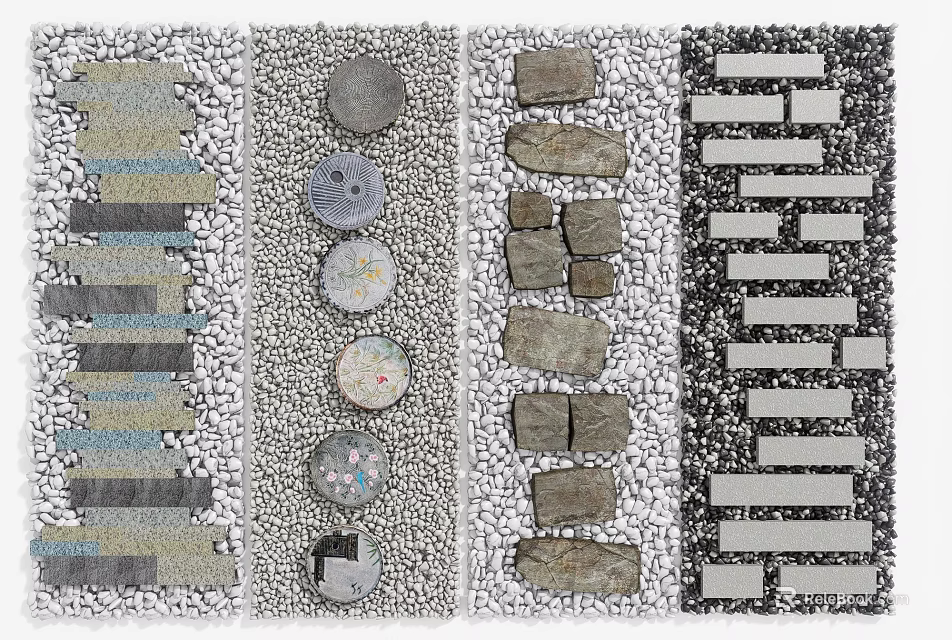 Stepping Stones Design For Garden Pathway With Natural Stone And Various Patterns 3d model 