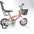 Red Kids Bicycle With Front Basket Printed Seat And Training Wheels