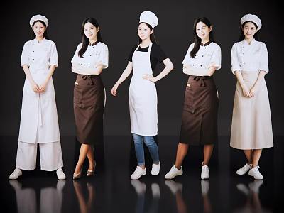 Women Posing Together In Different Styles Of Chef Uniforms And Aprons 3d model