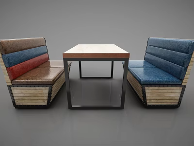 Modern Public Chairs With Double Seat Wooden Base And Colorful Backrests With Matching Table 3d model