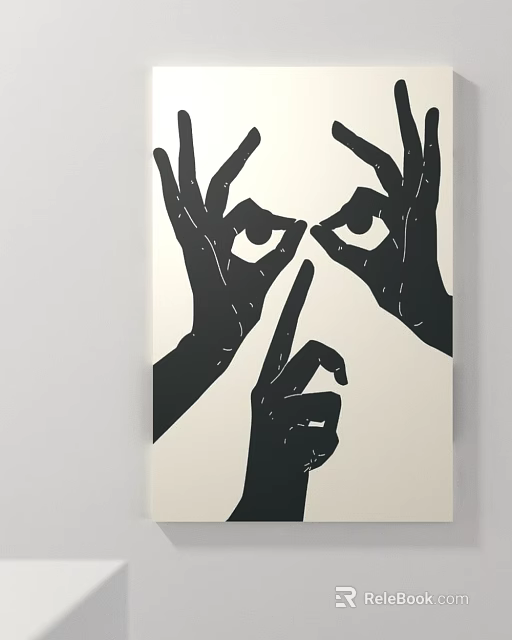 Abstract Black And White Artwork With Hand And Eye Design For Wall Decor 3d model 