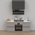 Modern Kitchen Cabinets With Upper Dark And Lower Light Units Stove Kettle Fruits And Oven