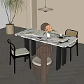 Elegant Dining Table Set With Marble Top Four Chairs Flower Vase And Wooden Floor