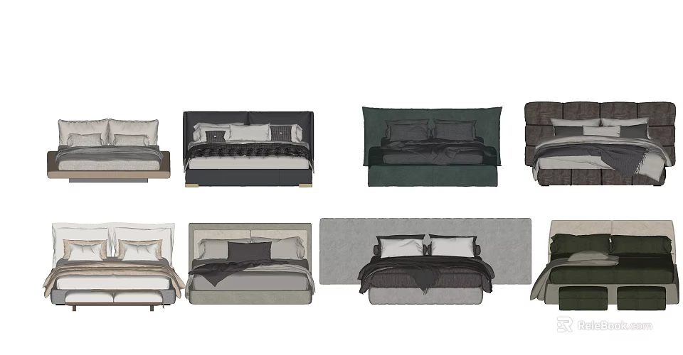 Modern Double Bed Designs With Various Colors Headboard And Linen Options 3d model