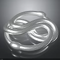 Silver Snakes Coiled and Intertwined With Scaly Texture Heads Facing Each Other