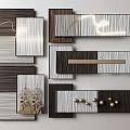 Modern Geometric Wall Decor with Layered Rectangular Panels Brown White Gold Accents for Home Interior 3d model