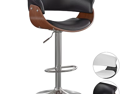 Modern Black Leather Bar Stool With Wooden Frame Metal Base And Adjustable Height 3d model