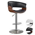 Modern Black Leather Bar Stool With Wooden Frame Metal Base And Adjustable Height