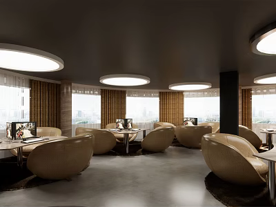 Modern Stylish Internet Cafe Interior With Comfortable Seats Computers And Bright Lighting 3d model