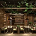 Warm Traditional Chinese Style Restaurant Interior Design With Wooden Structure And Natural Green Plants