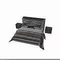 Elegant Double Bed With Upholstered Headboard Decorative Pillows Soft Bedding And Nightstand 3d model