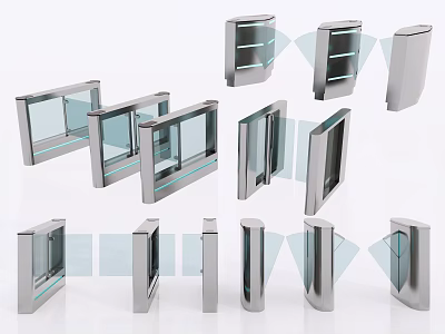 Public Facility Turnstiles With Various Designs Glass Panels And Stainless Steel Frames 3d model
