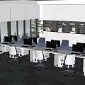 Modern Office Interior Design With Workstations Computers Ergonomic Chairs And Green Plants 3d model