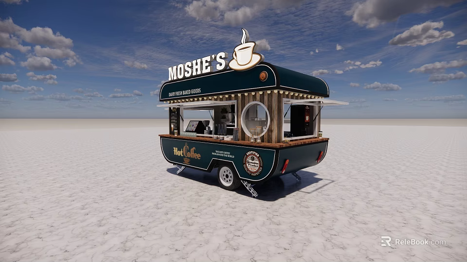 MOSHE'S Stylish Coffee Cart With Open Counter And The Real Coffee Sign 3d model 