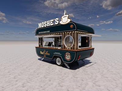 MOSHE'S Stylish Coffee Cart With Open Counter And The Real Coffee Sign 3d model