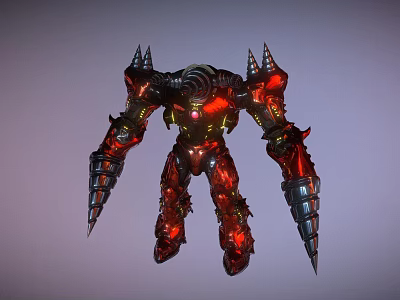 Red Spiked Game Movie Character With Glowing Core And Mechanical Armor 3d model