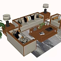 Modern Sofa and Coffee Table Set With Throw Pillows Table Lamps Side Tables And Plants 3d model