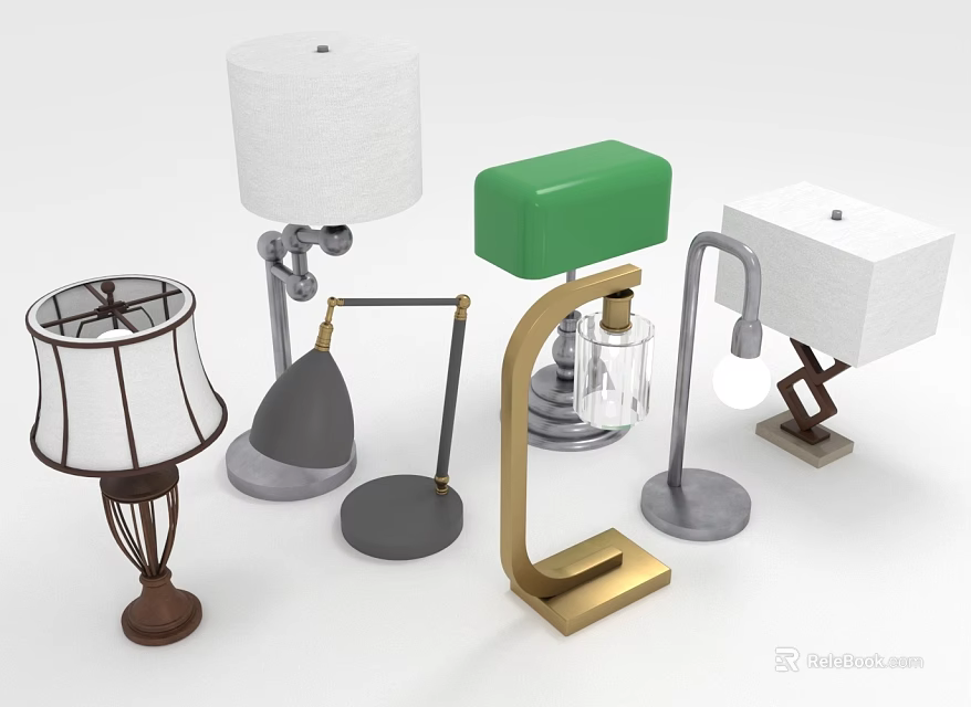 Diverse Stylish Table Lamps With Unique Designs And Various Base Styles 3d model 