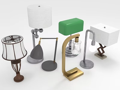 Diverse Stylish Table Lamps With Unique Designs And Various Base Styles 3d model