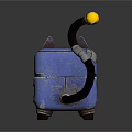 Cat Creature Character With Blue Box Body Black Tail Yellow Ball Ears Brown Feet