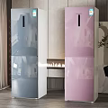 Modern Home Interior Featuring Sleek Gray And Pink Refrigerators In Living Space