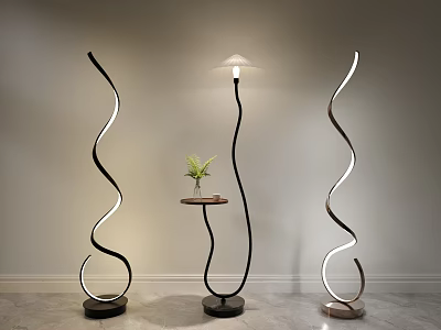 Curved Floor Lamps With White Light Strips And Small Table Indoor 3d model