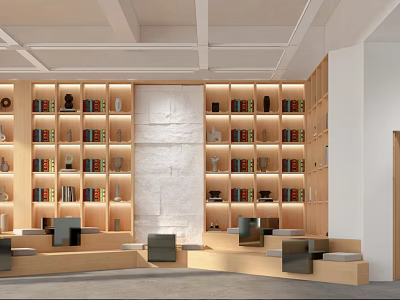 Book Art Themed Library Interior With Shelves Books And Seating 3d model