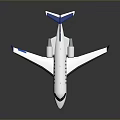 White Business Jet With Blue Tail Wings And Yellow Stripes Twin Engines On Gray Background