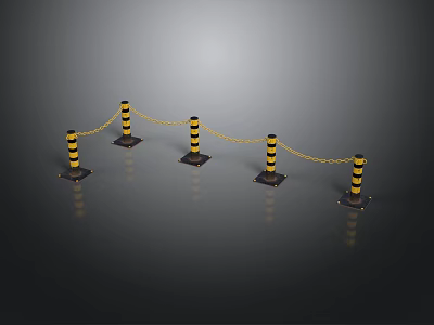 Yellow Black Construction Bollards Connected With Chains For Safety Barriers In Building Sites 3d model