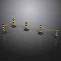 Yellow Black Construction Bollards Connected With Chains For Safety Barriers In Building Sites