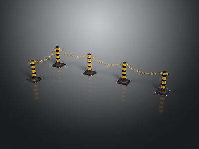Yellow Black Construction Bollards Connected With Chains For Safety Barriers In Building Sites 3d model