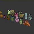 Colorful Vase Sculptures with Various Shapes and Vibrant Hues Artistic Carving Collection