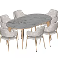 Elegant Round Dining Table Set With Marble Top And Light Gray Chairs 3d model