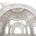 White Grid Pattern Pergola With Modern Arch Structure And Dome Design 3d model