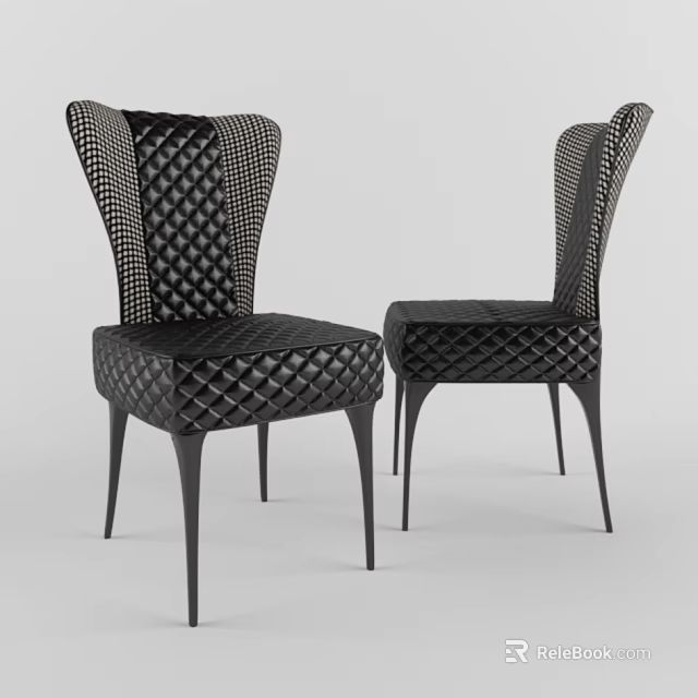 Modern Black Leisure Chair With Diamond Quilted Pattern And Tall Slim Legs 3d model 