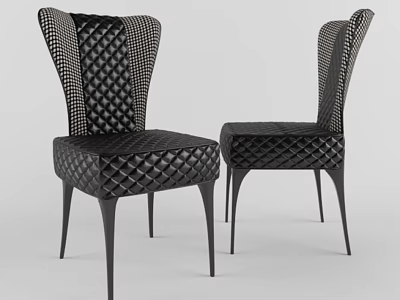 Modern Black Leisure Chair With Diamond Quilted Pattern And Tall Slim Legs 3d model