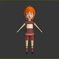 3D Game and Movie Character With Orange Hair Blue Eyes Red White Outfit Standing Pose