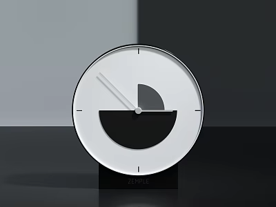 Modern Minimalist Tabletop Clock With Round White Dial Black Geometric Design And Stand 3d model